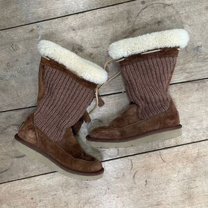 UGG Australia‎ Boots Womens Size 5 Tan Leather Mid Calf Winter Shearling
